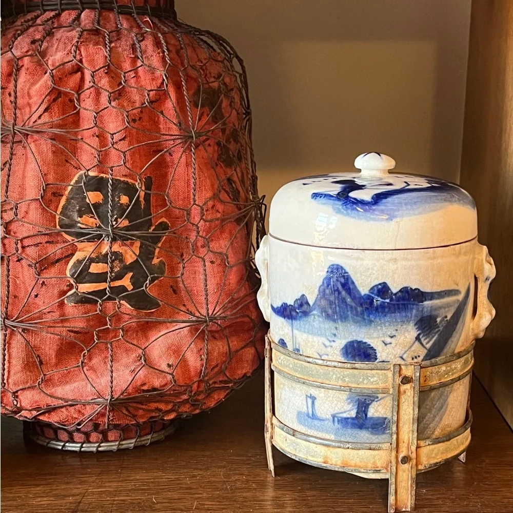 Chinese Tea Caddy Porcelain Canister Double Lid Herb Infuser Apothecary Jar